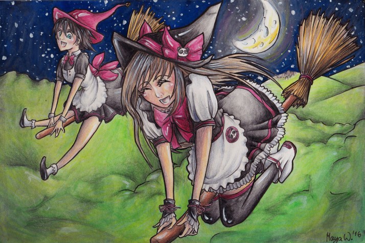 Tomoko und Choco auf ihrem Weg zum Blocksberg